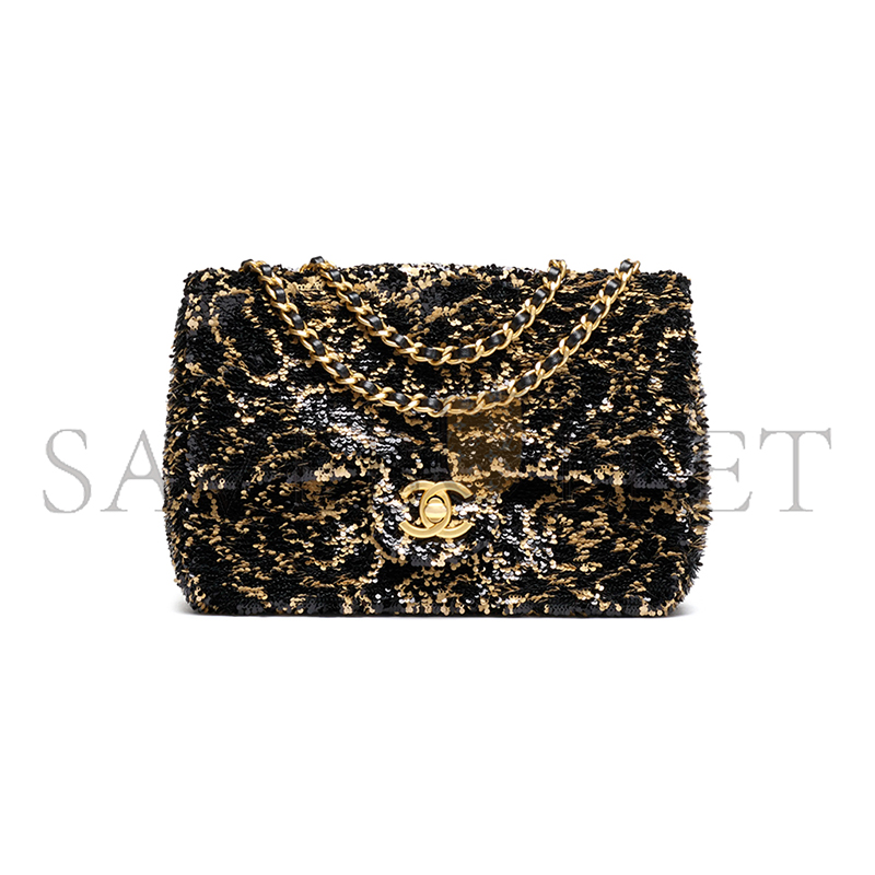 CHANEL FLAP BAG SEQUINS & GOLD-TONE METAL GOLDEN & BLACK AS4561 (21*14*8cm) CHANEL FLAP BAG SEQUINS & GOLD-TONE METAL GOLDEN & BLACK AS4561 (21*14*8cm)